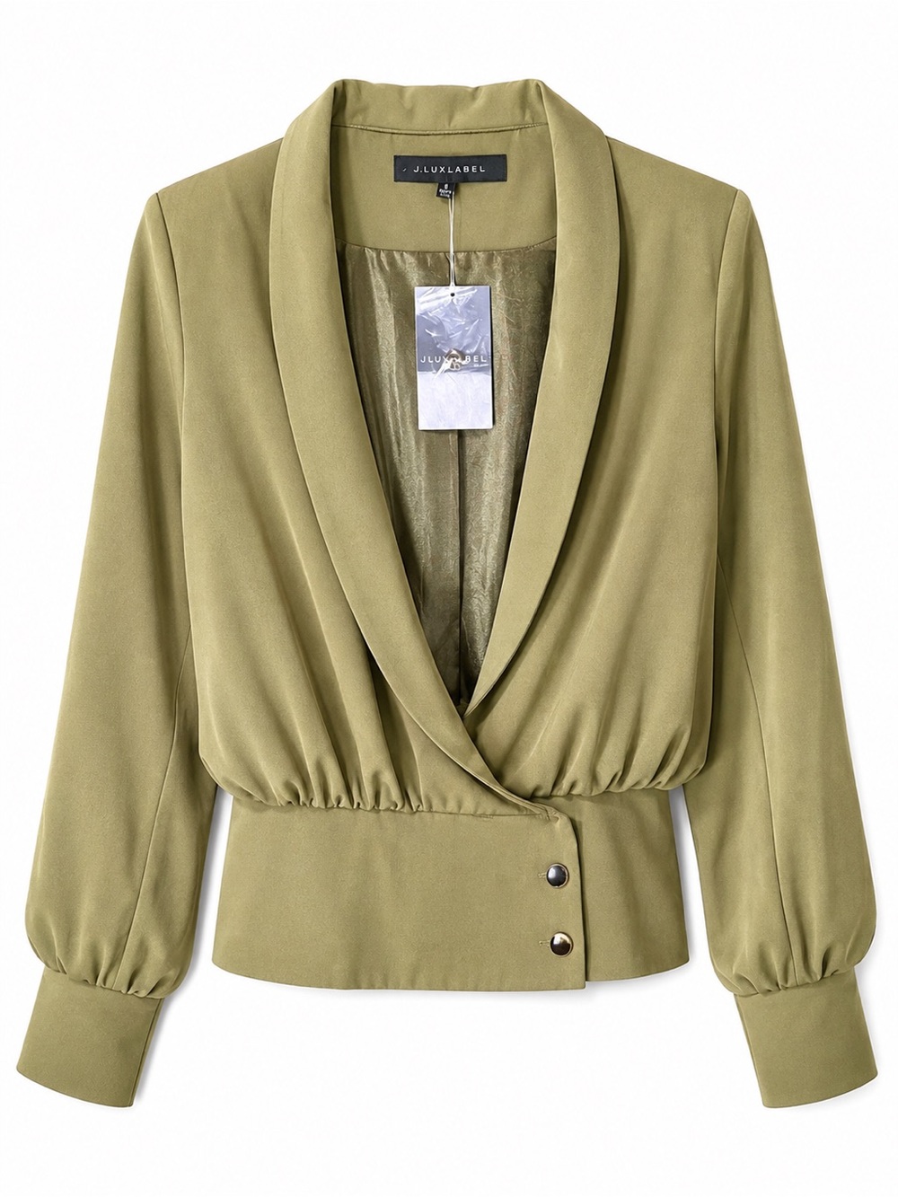 JLUXLABEL Olive Green Draped Blazer